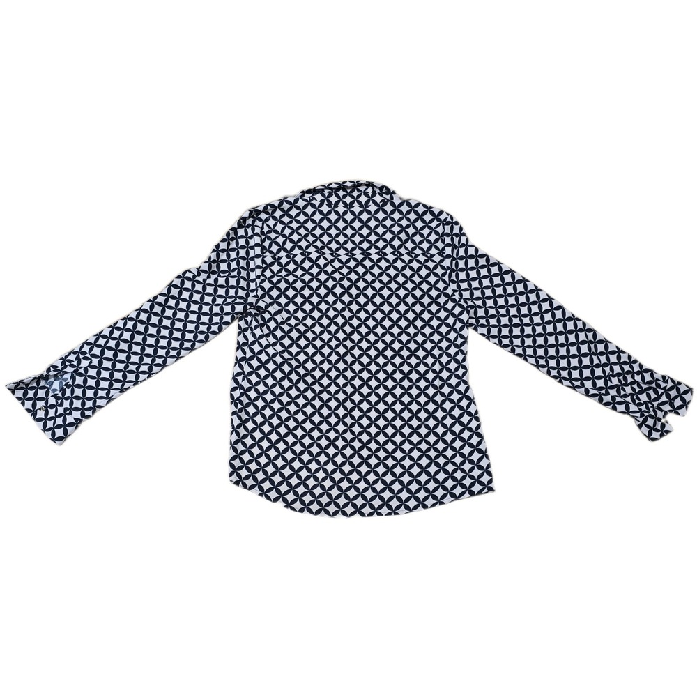 Dana Buchman Womens Black Cream Geometric Medallion Roll Tab Button Up Blouse M - Picture 6 of 6